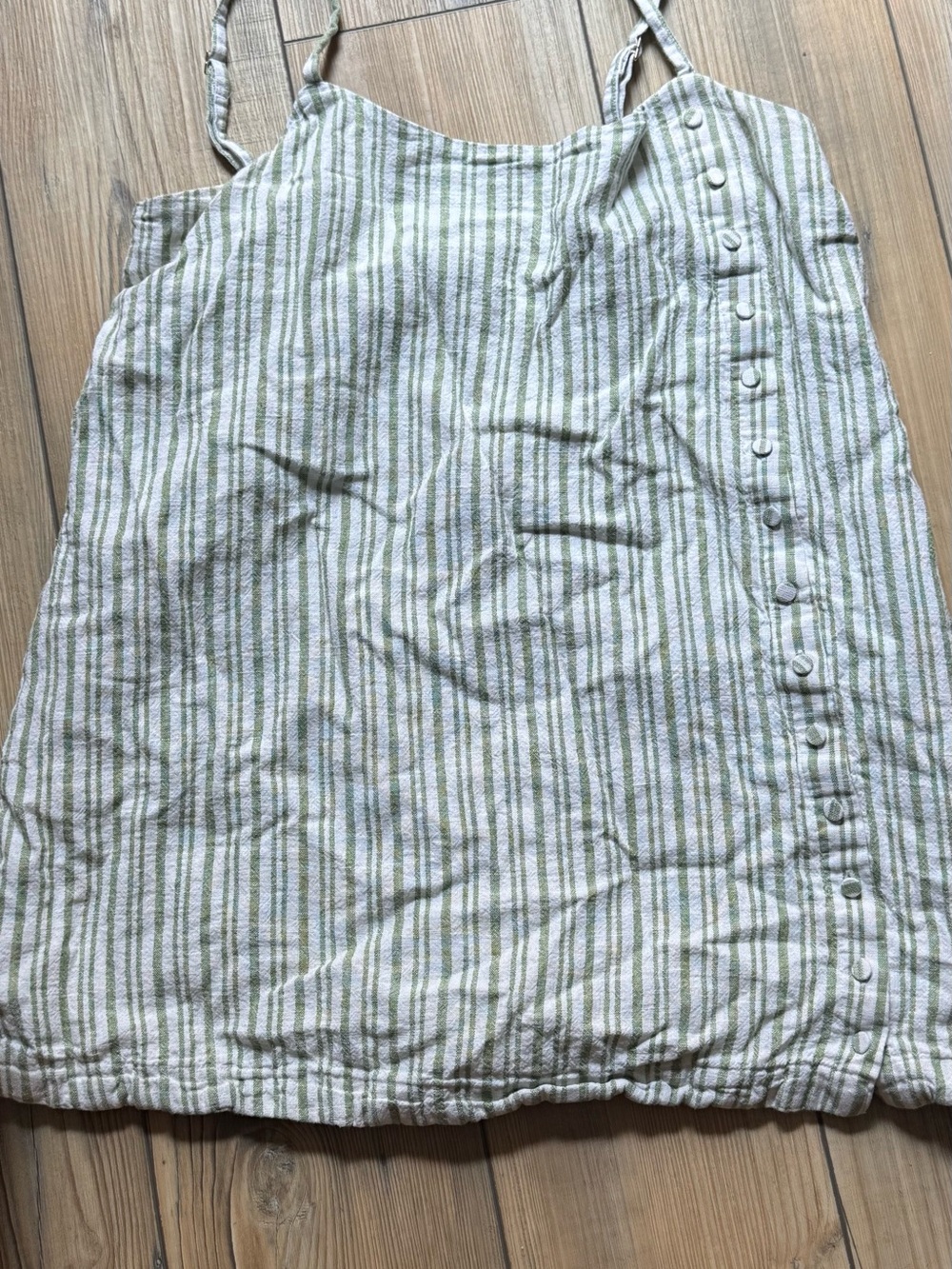Abercrombie linen-Blend Green Striped Button-Detail dress with romper lining